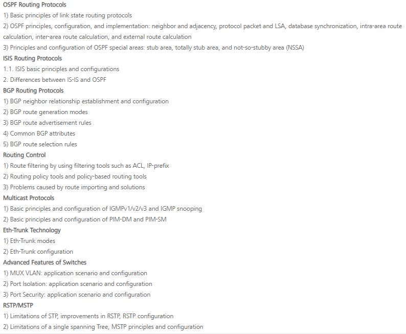 HCIP R&S H12-221-ENU Exam Key Points