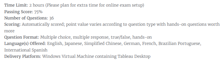 Tableau Desktop Certified Associate Exam format